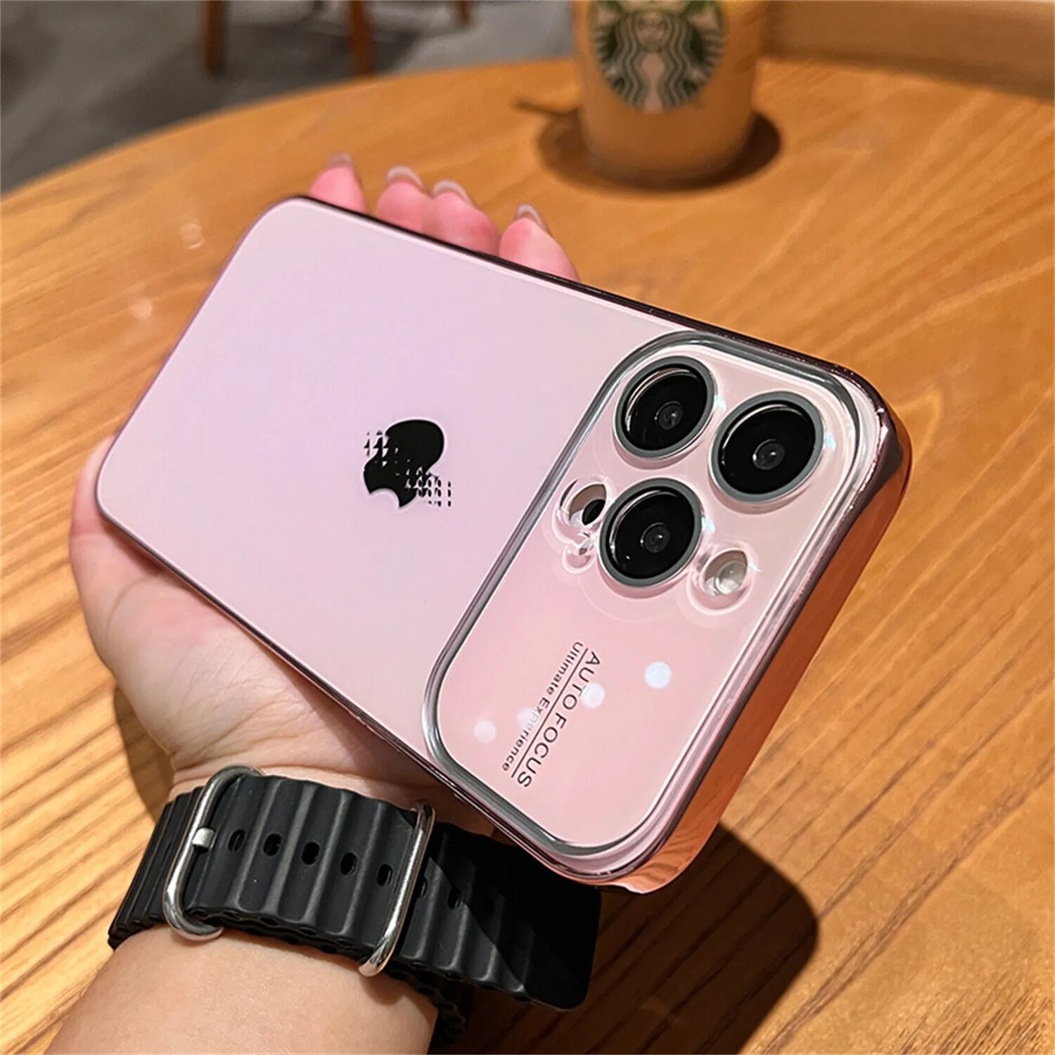 iPhone 15 Plus Full Lens Glass Case With Logo- Pink