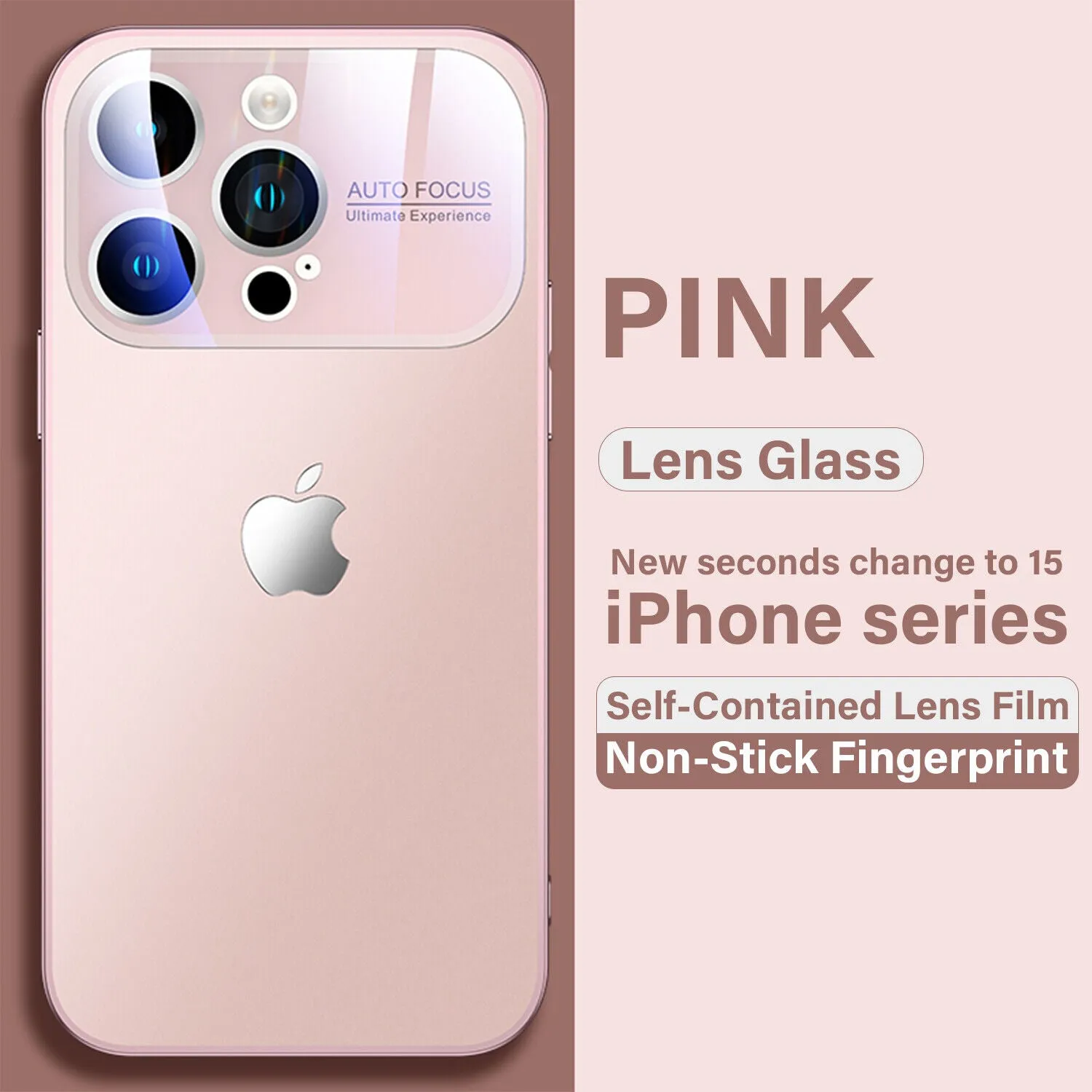 iPhone 15 Plus Full Lens Glass Case With Logo- Pink