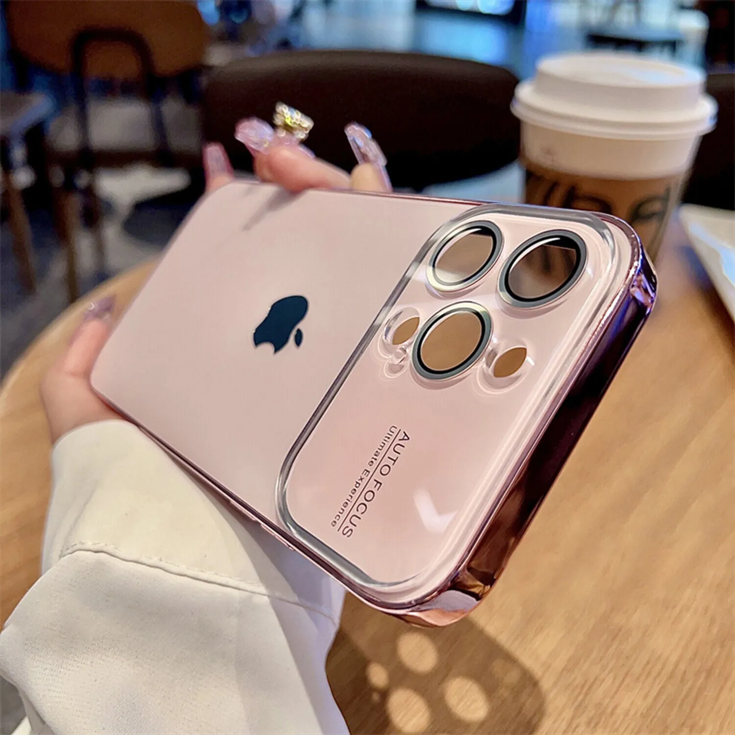iPhone 15 Plus Full Lens Glass Case With Logo- Pink