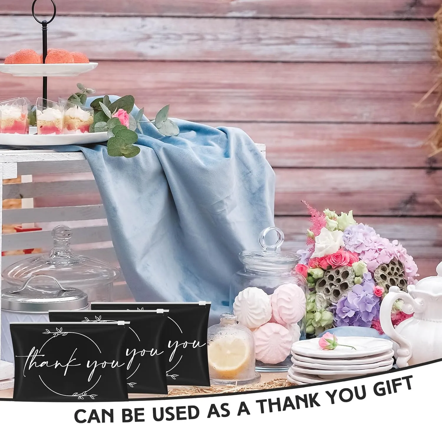 Ireer 100 Pcs Thank You Gift Makeup Bags EVA Clear Cosmetic Bag with Zipper Mini Makeup Thank You Toiletry Cosmetics Bulk Gifts for Women Birthday Daughter Sister(Black)