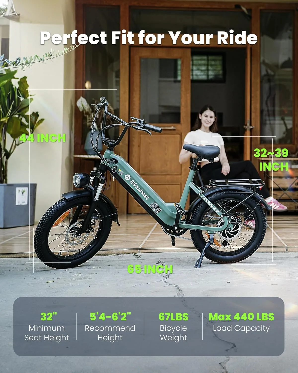 isinwheel U8 Electric Bike for Adults,1000W Peak Motor Ebike,Max 20/28MPH 75-105Miles Range Electric Bicycle,48V 13AH/18AH Battery Commuting 20" Step Thru Fat Tire Ebikes for Adults,7 Speed Gearing