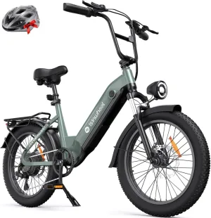 isinwheel U8 Electric Bike for Adults,1000W Peak Motor Ebike,Max 20/28MPH 75-105Miles Range Electric Bicycle,48V 13AH/18AH Battery Commuting 20" Step Thru Fat Tire Ebikes for Adults,7 Speed Gearing