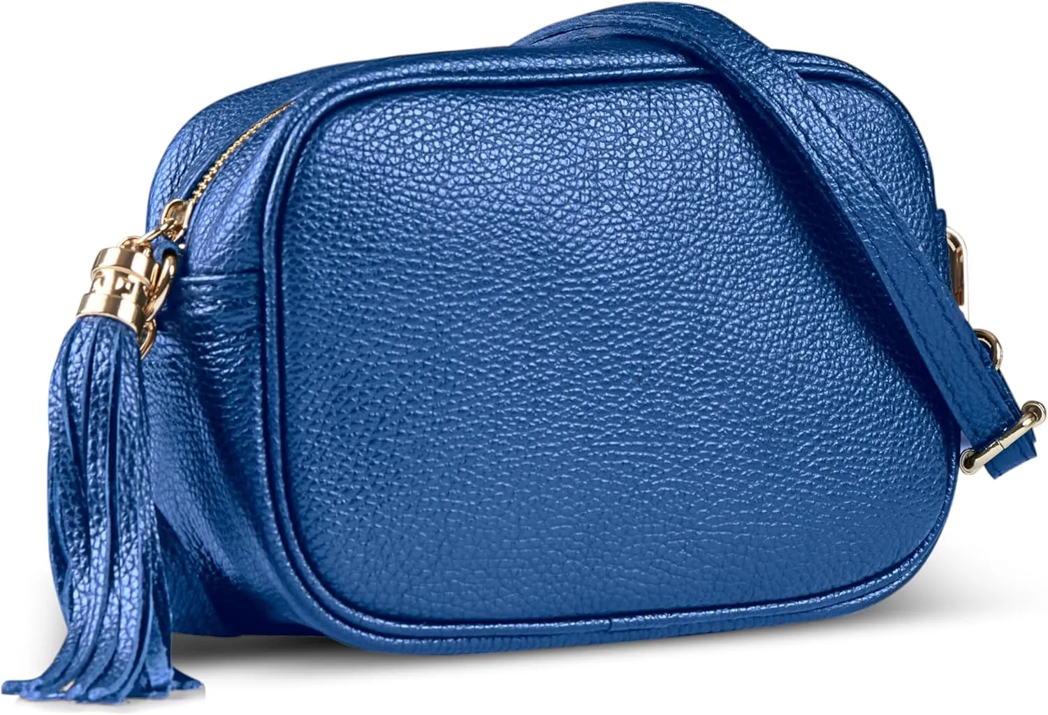 Italian Genuine Calf Leather Crossbody Bag for Women with Zip Strap Tassel | Small Camera Purse Shoulder Handbag Pocketbook