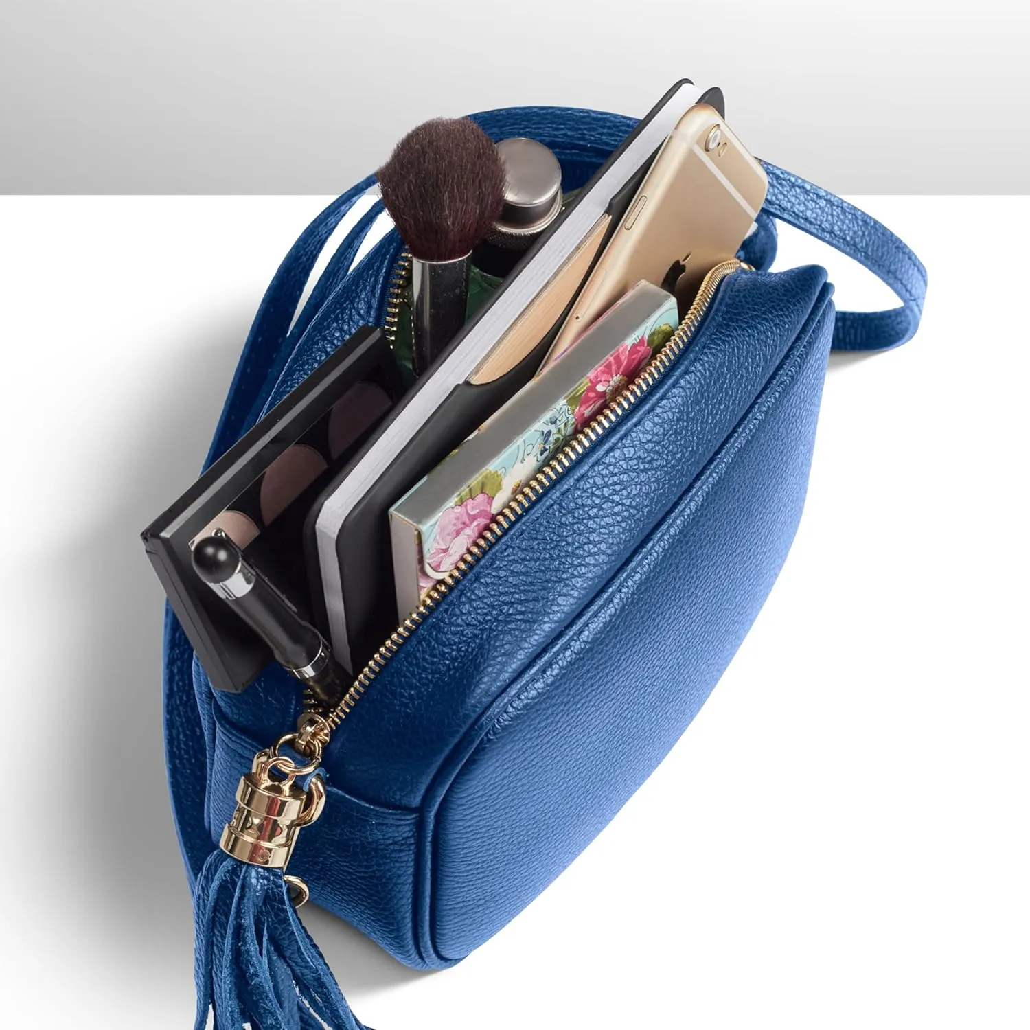 Italian Genuine Calf Leather Crossbody Bag for Women with Zip Strap Tassel | Small Camera Purse Shoulder Handbag Pocketbook