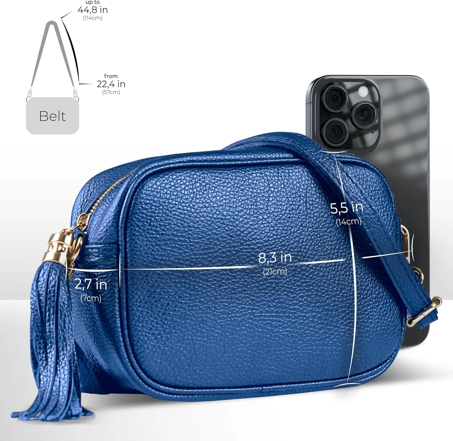 Italian Genuine Calf Leather Crossbody Bag for Women with Zip Strap Tassel | Small Camera Purse Shoulder Handbag Pocketbook