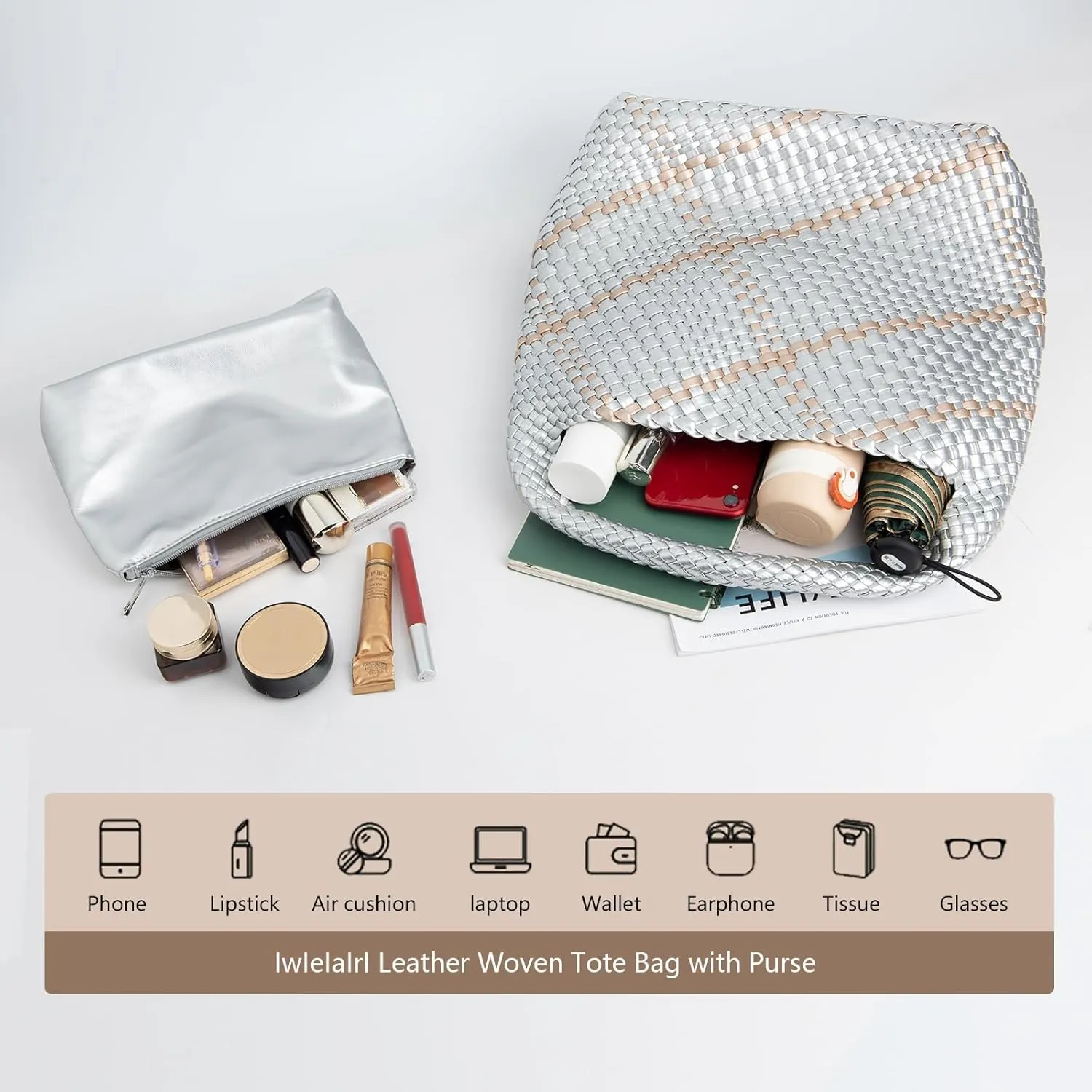 IwIeIaIrI Woven Tote Bag for Women Vegan Leather Hand-Woven Tote Handbag