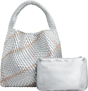 IwIeIaIrI Woven Tote Bag for Women Vegan Leather Hand-Woven Tote Handbag