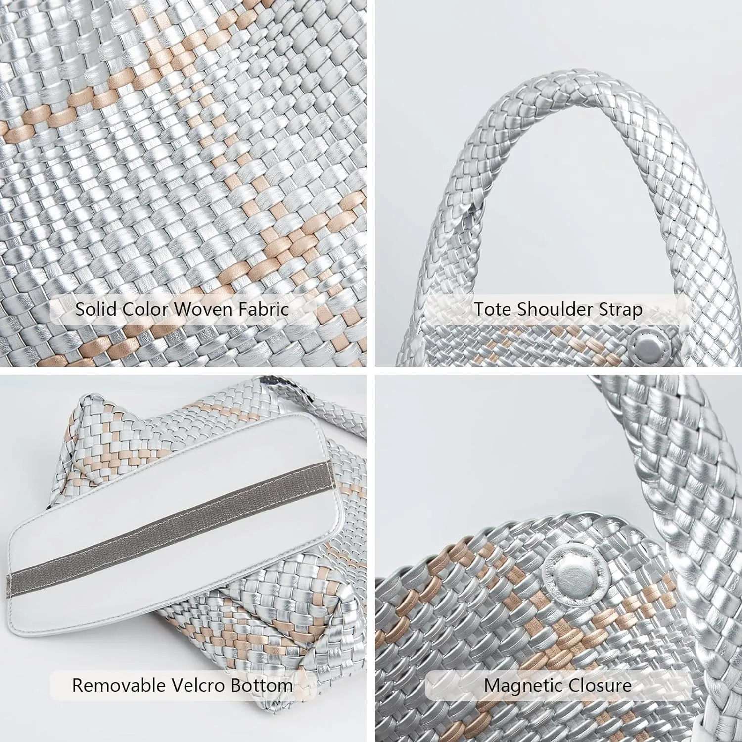IwIeIaIrI Woven Tote Bag for Women Vegan Leather Hand-Woven Tote Handbag