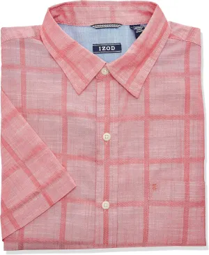IZOD Men's Tall Saltwater Short Sleeve Windowpane Button Down Shirt, Rapture Rose, 2X-Large Big