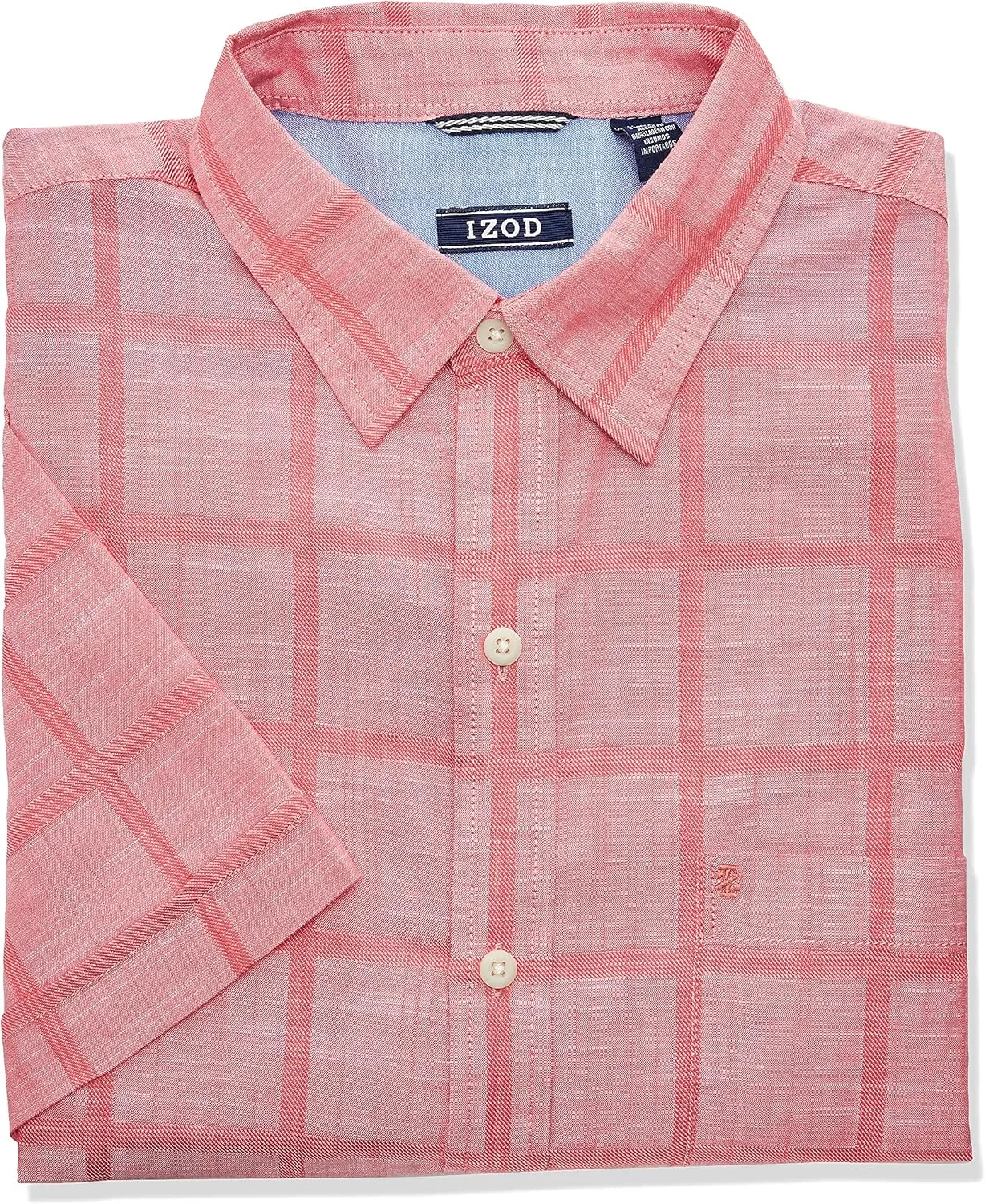 IZOD Men's Tall Saltwater Short Sleeve Windowpane Button Down Shirt, Rapture Rose, 2X-Large Big