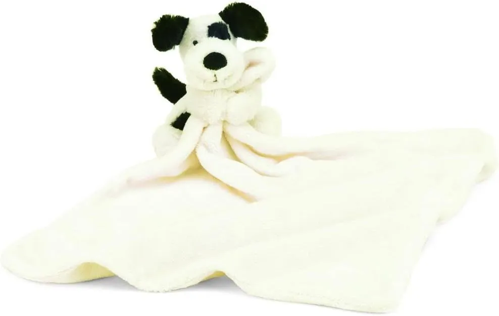Jellycat Bashful Black and Cream Puppy Soother Stuffed Animal, 13.5 inches| Security Blanket & Lovey for Babies | Baby Gift