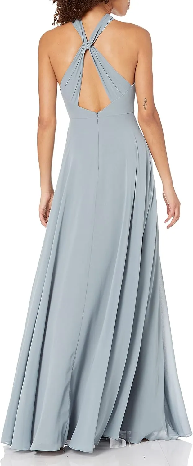 Jenny Yoo Women's Halle Cross Front Halter Neckline Chiffon Dress