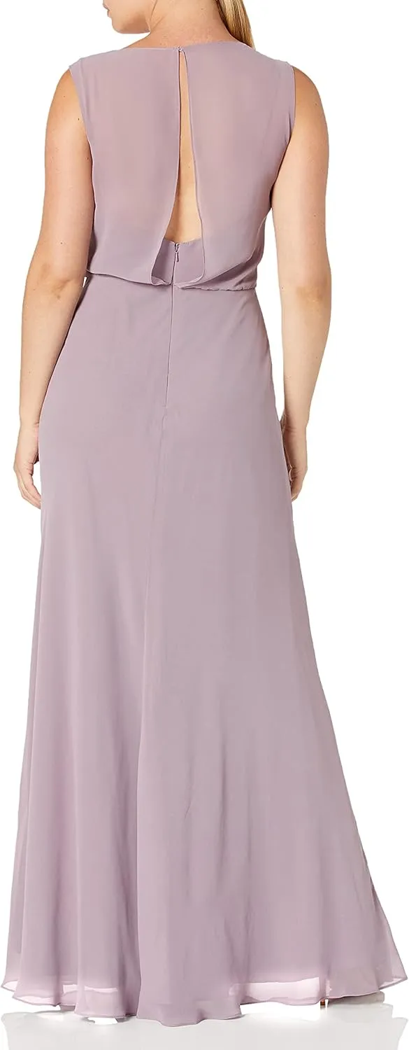Jenny Yoo Women's Paltrow Illusion Boatneck Long Chiffon Gown