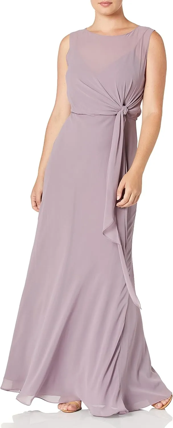 Jenny Yoo Women's Paltrow Illusion Boatneck Long Chiffon Gown