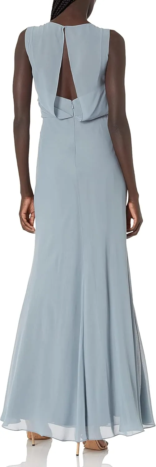 Jenny Yoo Women's Paltrow Illusion Boatneck Long Chiffon Gown