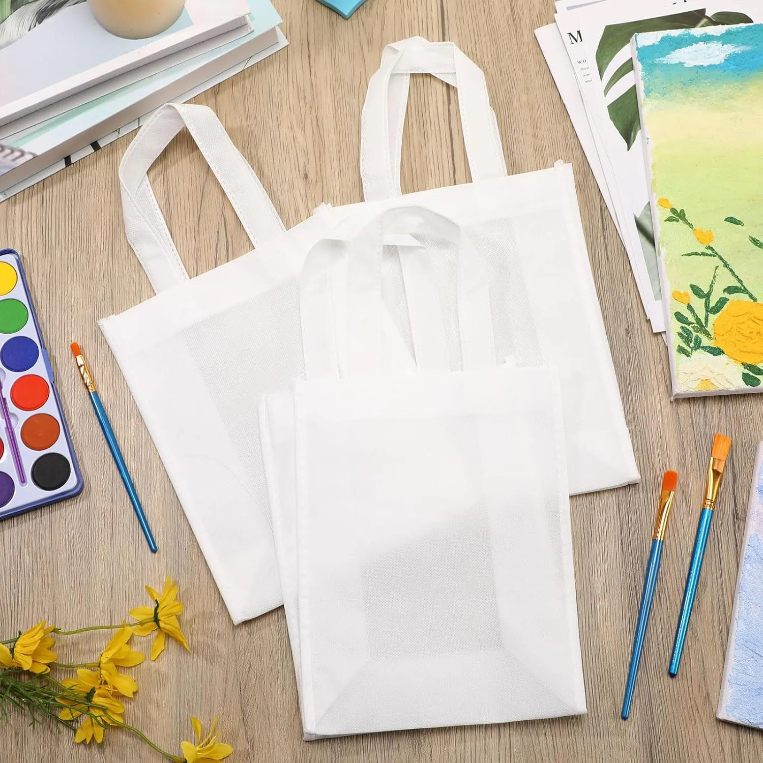 Jexine 100 Pcs Non Woven Bags Reusable Gift Bag with Handles Shopping Tote Grocery Goodie Party Treat Bags Favors(White)