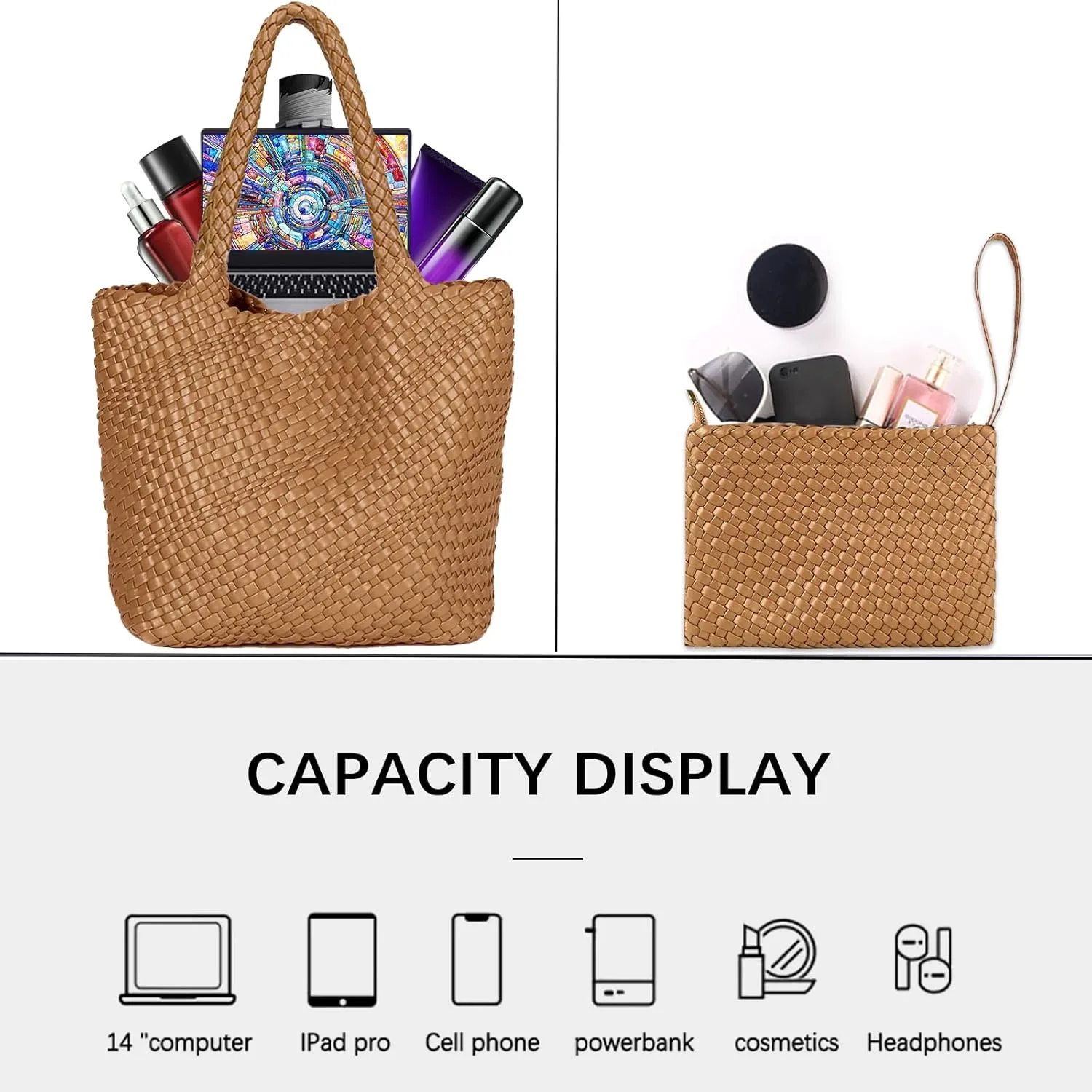 JINMANXUE Fashion Woven Bag Shopper Bag Travel Handbags and Purses Women Tote Bag Large Capacity Shoulder Bags