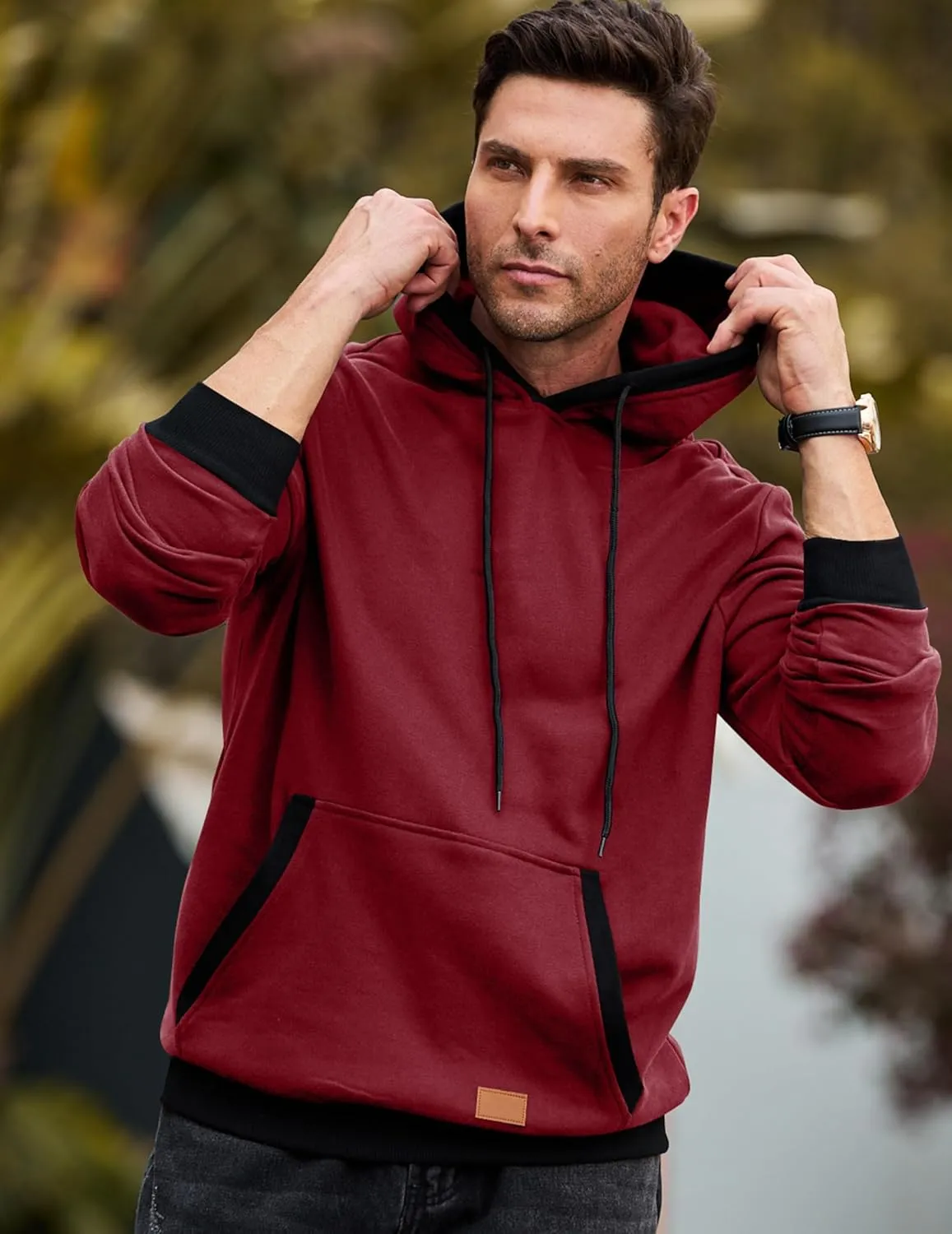 JMIERR Men's Cotton Casual Hoodies Sweatshirts Fashion Long Sleeve Drawstring Fleece Pullover Hoodie with Pockets