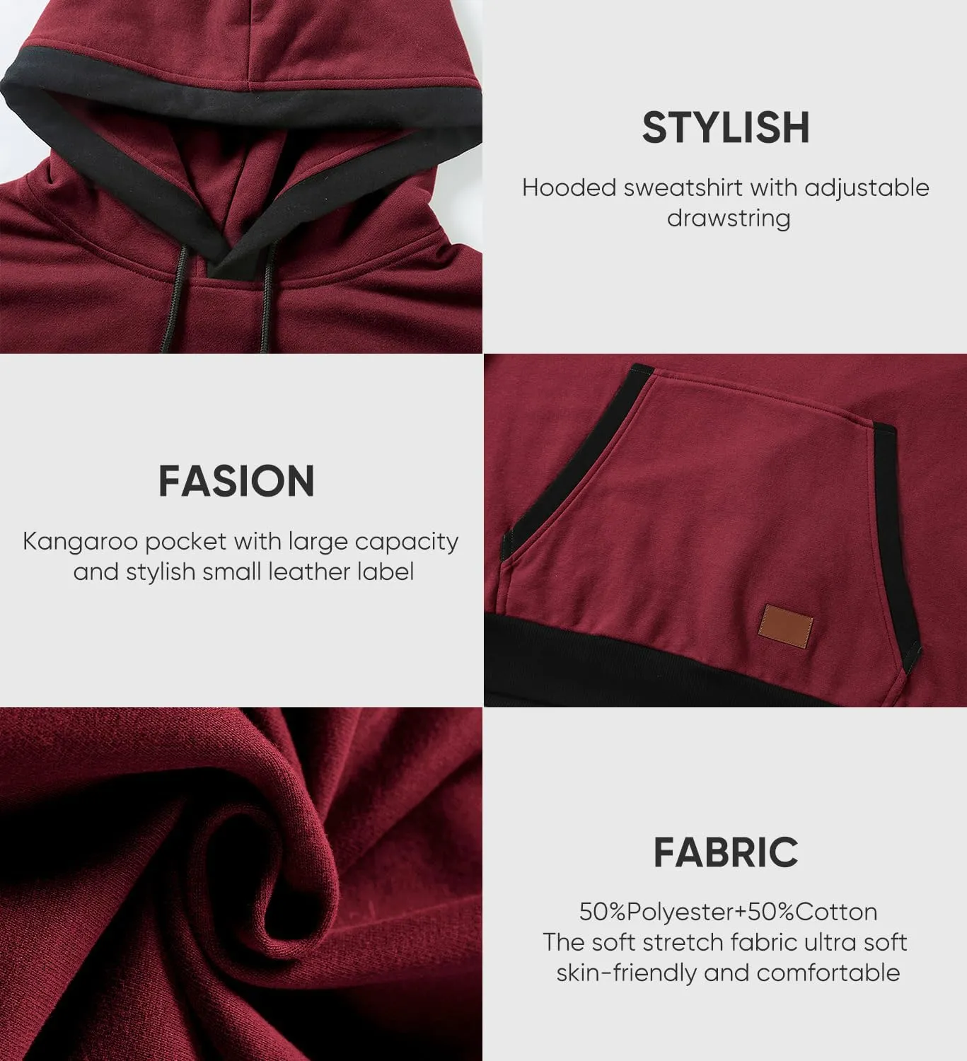 JMIERR Men's Cotton Casual Hoodies Sweatshirts Fashion Long Sleeve Drawstring Fleece Pullover Hoodie with Pockets