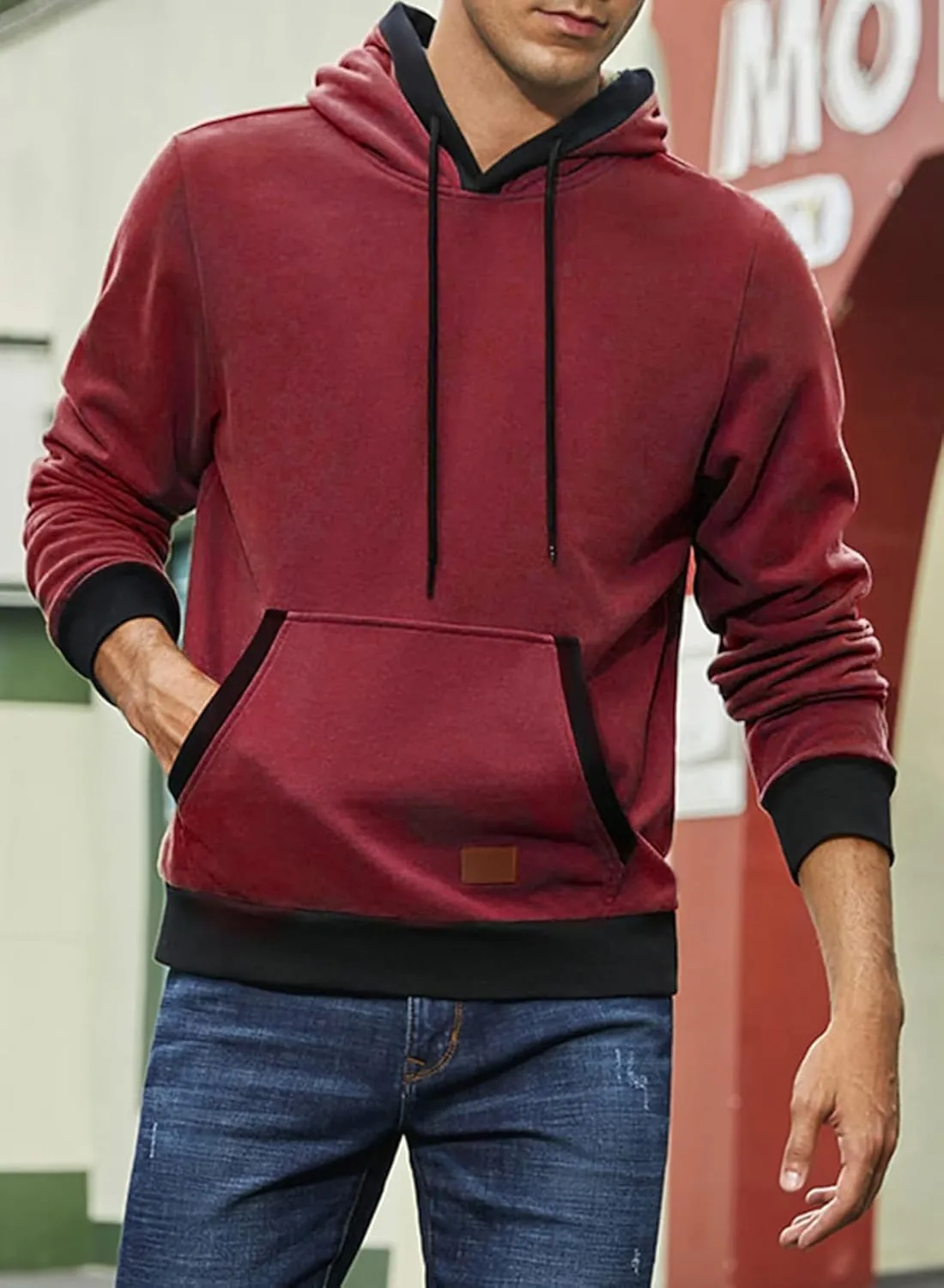 JMIERR Men's Cotton Casual Hoodies Sweatshirts Fashion Long Sleeve Drawstring Fleece Pullover Hoodie with Pockets