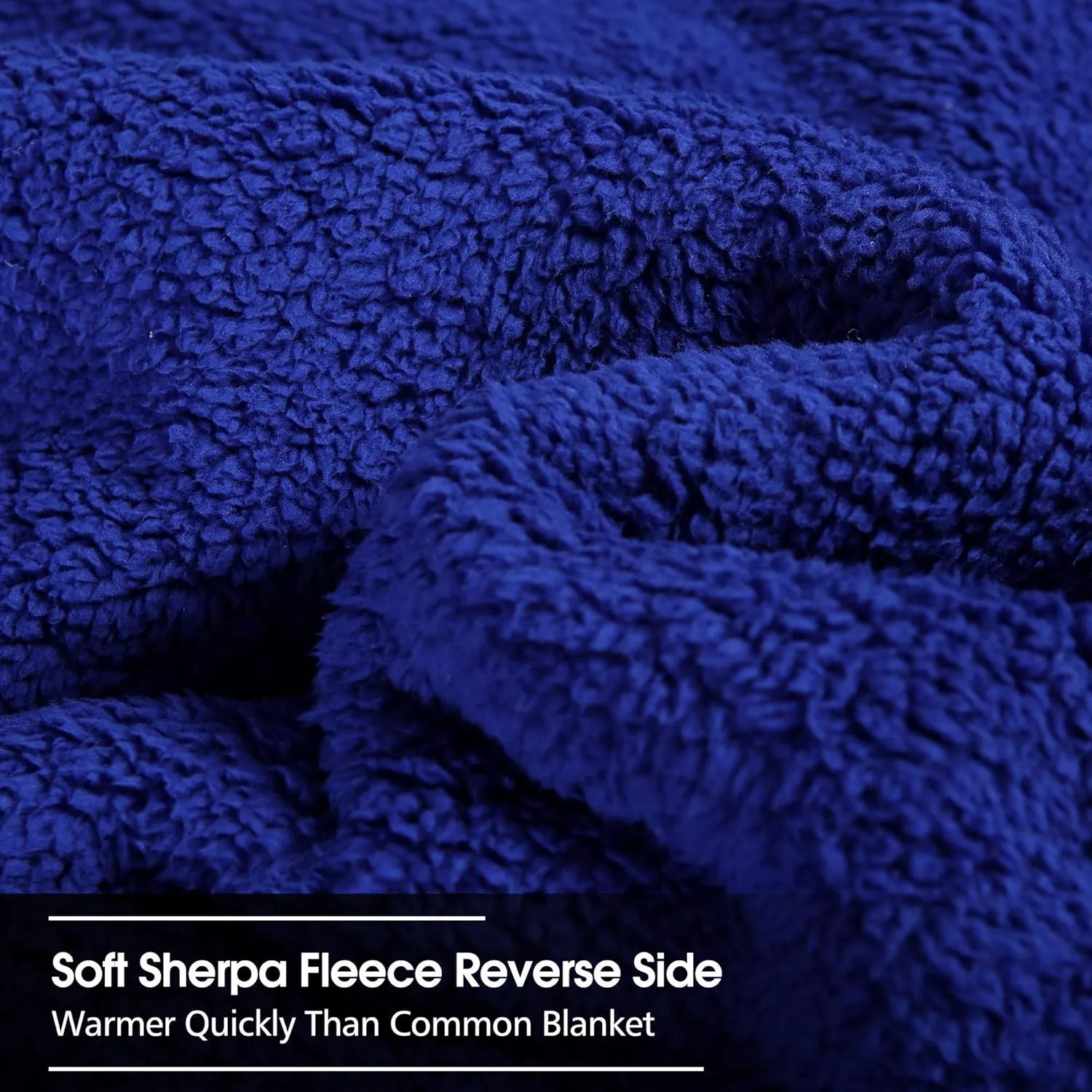 JML Fleece Sherpa Blanket 79"x 91", 3-Ply With 2 Pillow Shams - Super Soft Warm, Korean Style Reversible Embossed Winter Borrego, Navy