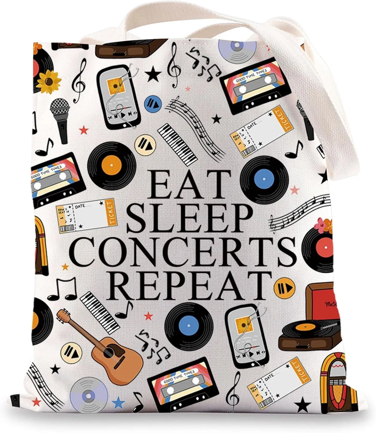 JNIAP Concerts Tote Bag Concert Lovers Gifts Eat Sleep Concerts Repeat Music Concerts Shoulder Bag