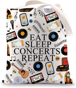 JNIAP Concerts Tote Bag Concert Lovers Gifts Eat Sleep Concerts Repeat Music Concerts Shoulder Bag