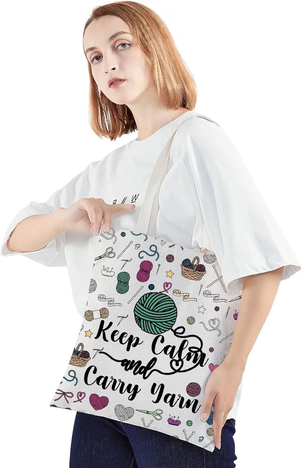JNIAP Crochet Tote Bag For Crochet Lovers - Knitting Shoulder Bag Yarn Lover Keep Calm And Carry Yarn
