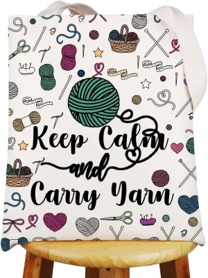 JNIAP Crochet Tote Bag For Crochet Lovers - Knitting Shoulder Bag Yarn Lover Keep Calm And Carry Yarn