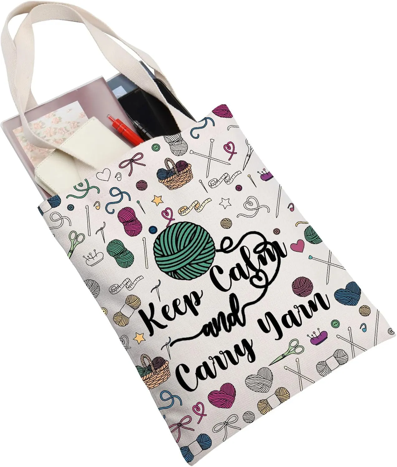 JNIAP Crochet Tote Bag For Crochet Lovers - Knitting Shoulder Bag Yarn Lover Keep Calm And Carry Yarn