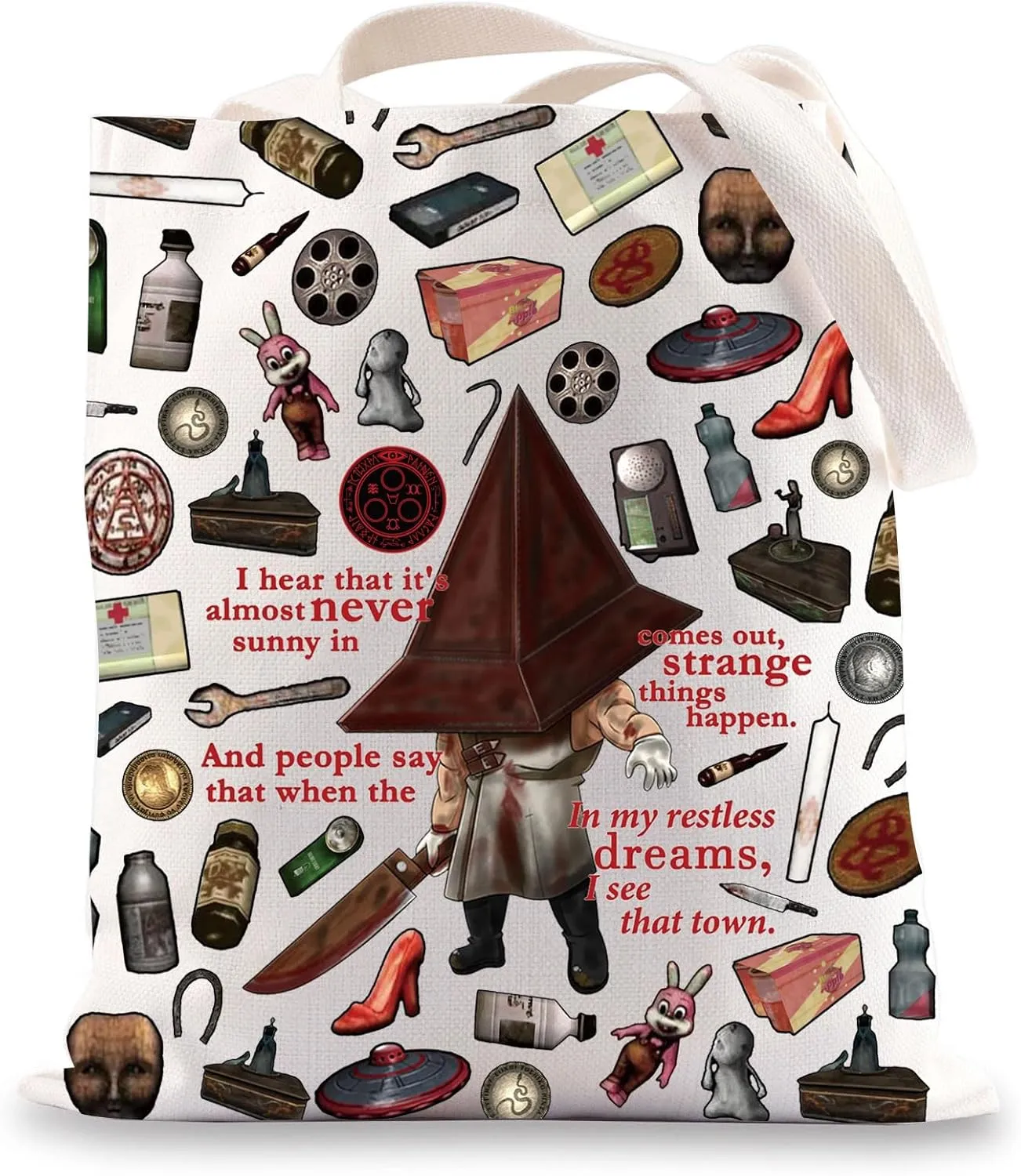 JNIAP Horror Game Tote Bag Horror Gamer Gift In My Restless Dreams I See That Town Horror Head Tote Bag