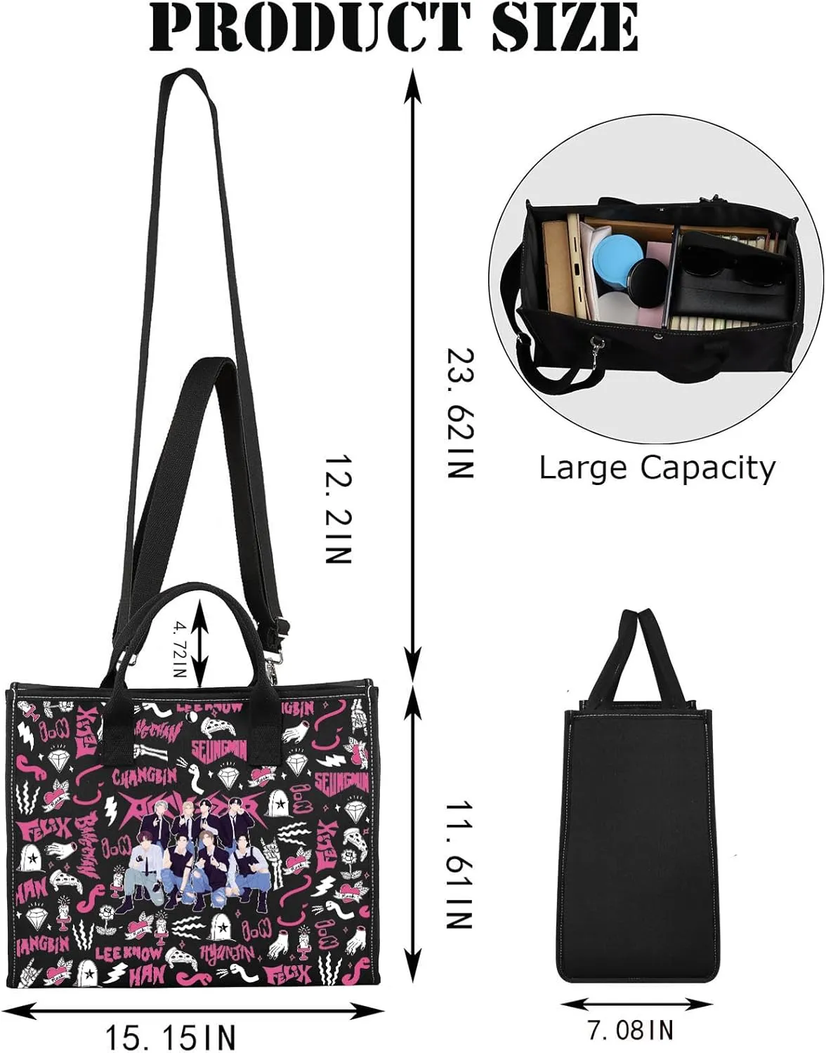 JNIAP K-Pop Stay Tote Bag K-Pop Stay Tote Bag K Pop Band Lover Gifts Stay Merchandise K-Pop Music Shoulder Bag