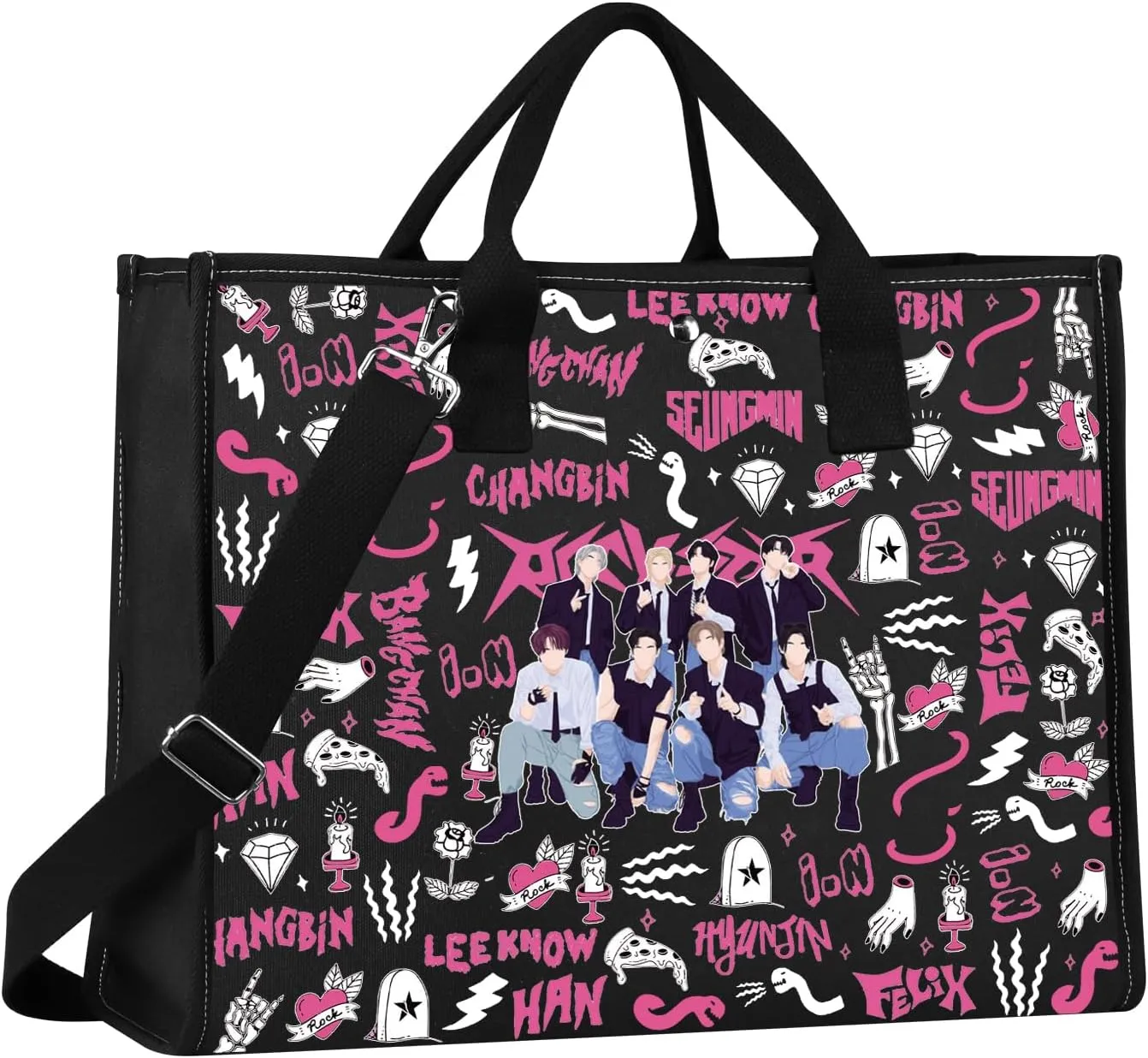 JNIAP K-Pop Stay Tote Bag K-Pop Stay Tote Bag K Pop Band Lover Gifts Stay Merchandise K-Pop Music Shoulder Bag