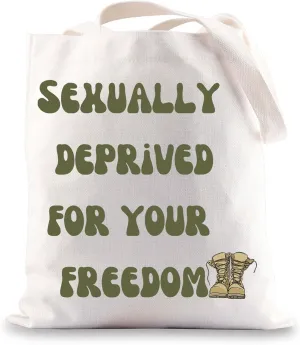 JNIAP Military Wife Tote Bag Military Spouse Gifts Milspouse Gifts Sexually Deprived For Your Freedom Shoulder Bag