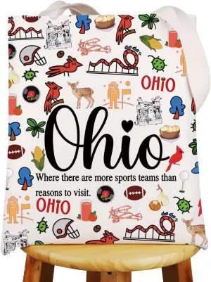 JNIAP Ohio Canvas Tote Bag Ohio Trip Gifts Ohio Souvenirs And Gifts Ohio State Reusable Grocery Bags