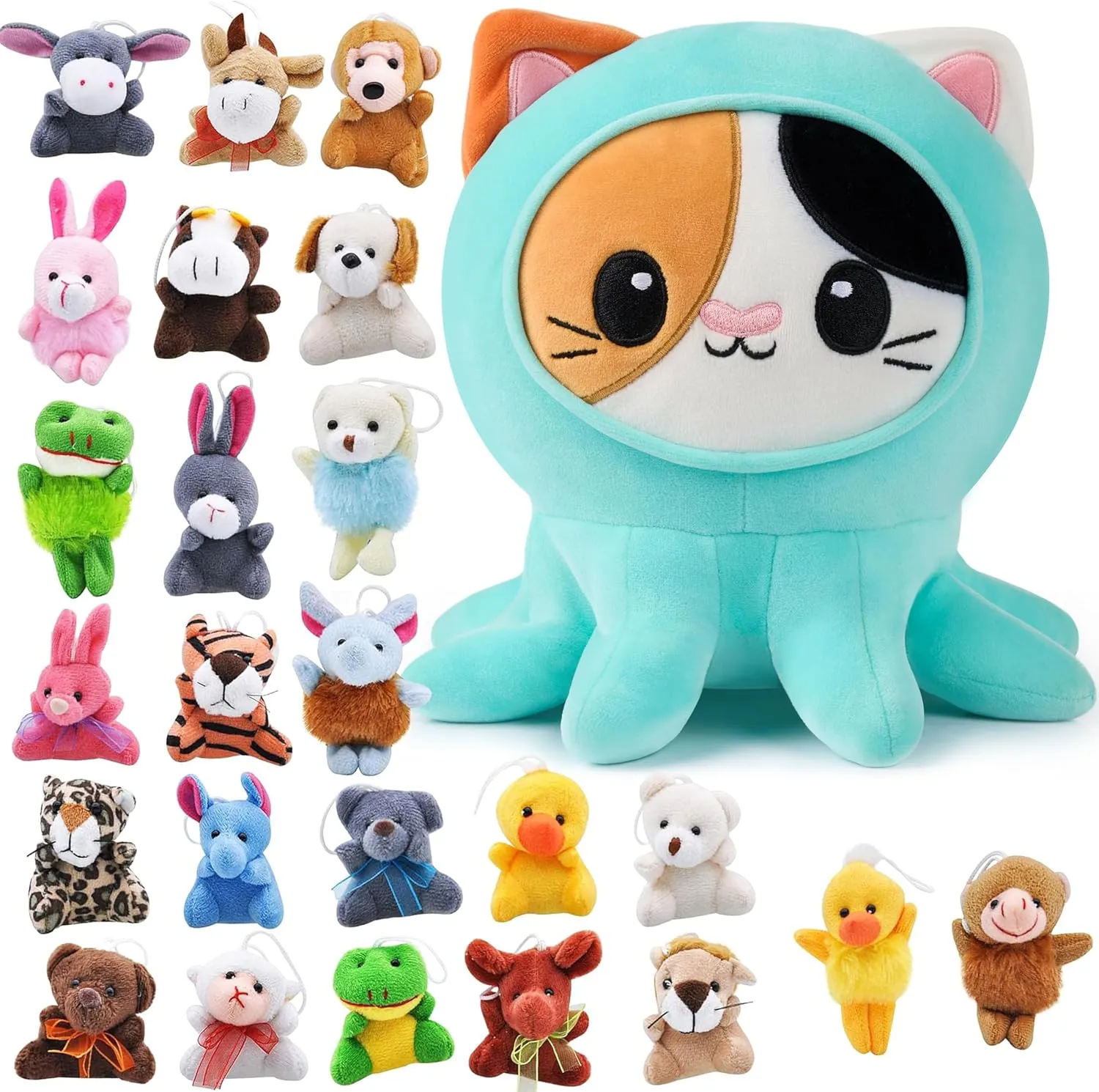 JOYIN 24 Pack Mini Animal Plush Toy Assortment Bundle with Stuffed Animal, Kawaii Octopus Cat Plush Toy