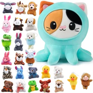 JOYIN 24 Pack Mini Animal Plush Toy Assortment Bundle with Stuffed Animal, Kawaii Octopus Cat Plush Toy