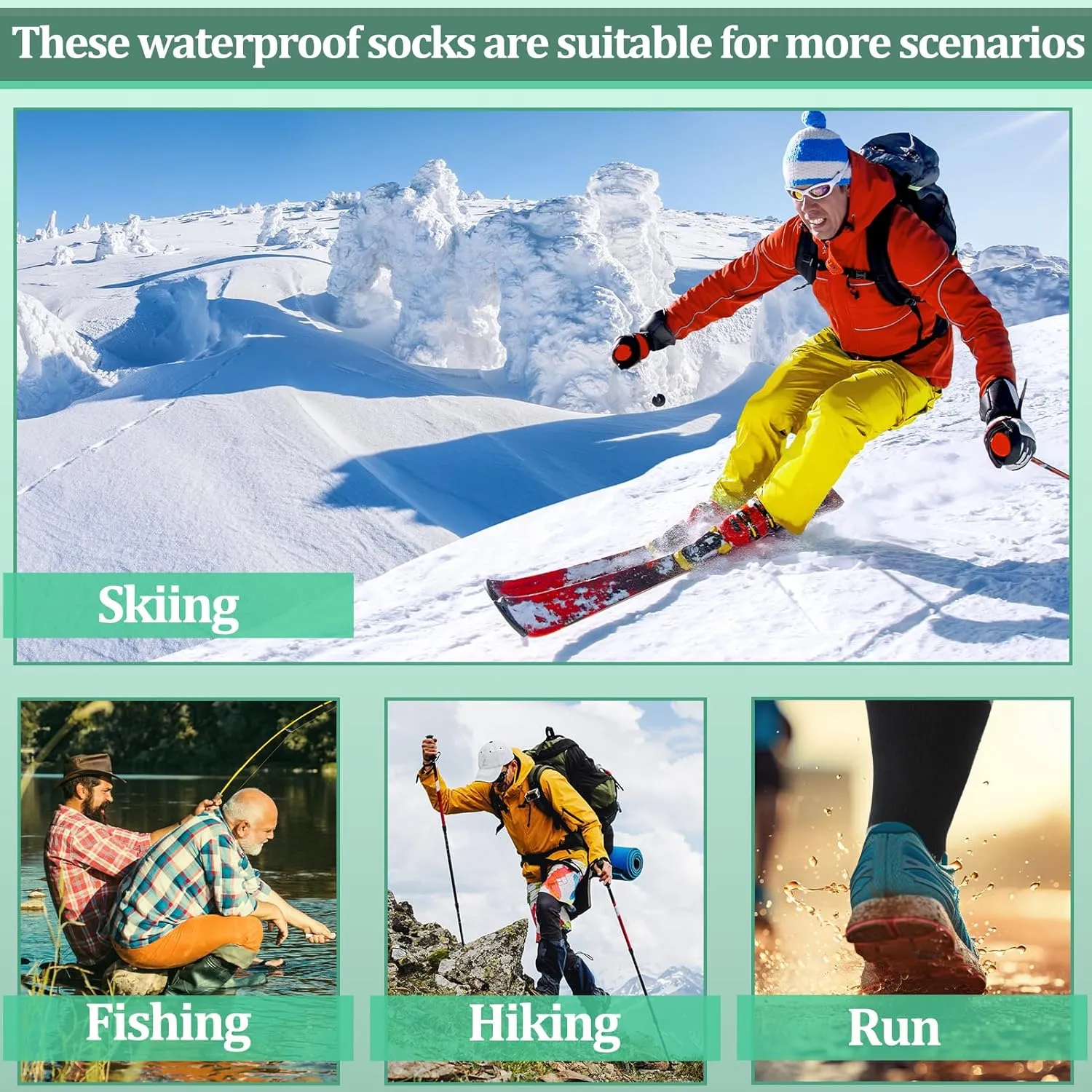 Jspupifip Unisex Waterproof Socks Water Resistant Socks Waterproof Breathable Hiking Wading Skiing Fishing Sock for Men Women