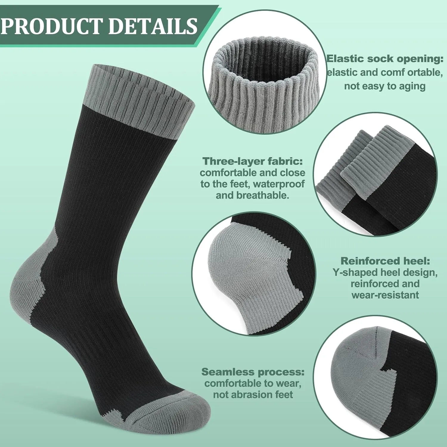 Jspupifip Unisex Waterproof Socks Water Resistant Socks Waterproof Breathable Hiking Wading Skiing Fishing Sock for Men Women