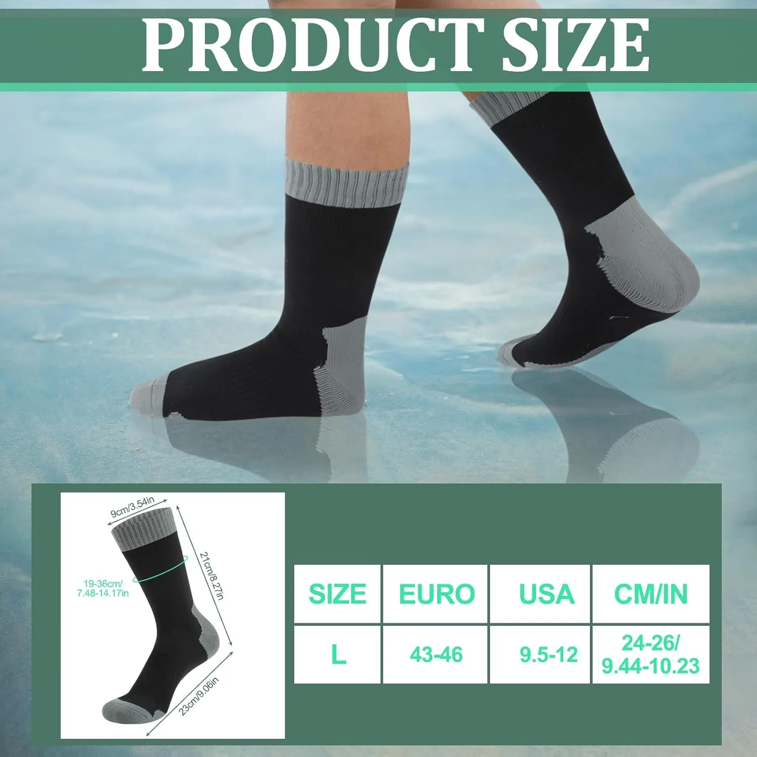 Jspupifip Unisex Waterproof Socks Water Resistant Socks Waterproof Breathable Hiking Wading Skiing Fishing Sock for Men Women