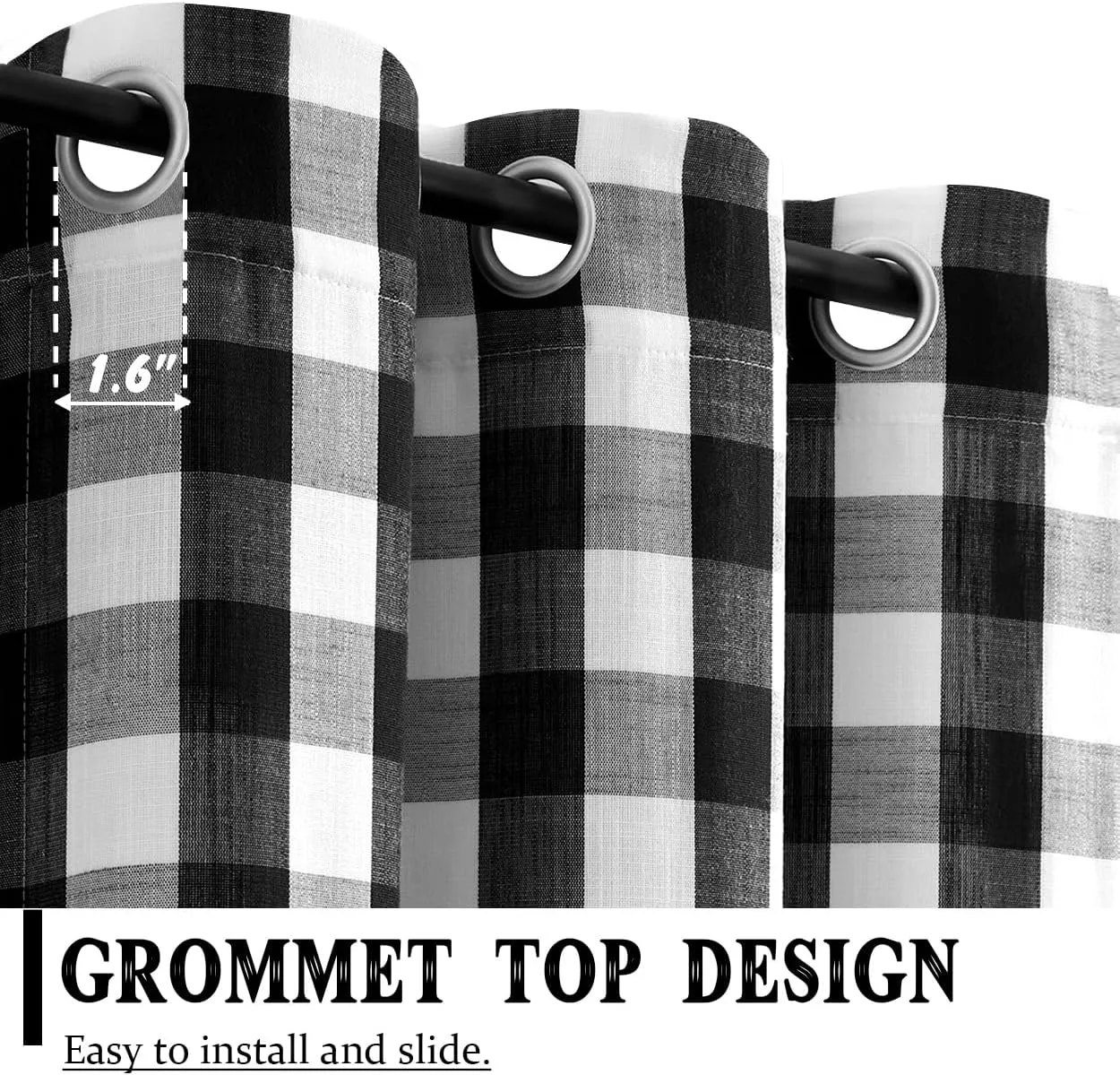 Jubilantex Black White Buffalo Check Semi Sheer Curtain Panels Gingham Plaid Textured Curtains Drapery,Farmhouse Grommet Window Drapes for Living Room Bedroom Kids Room,2 Panels,40"x95"