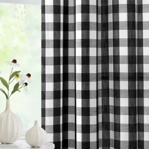 Jubilantex Black White Buffalo Check Semi Sheer Curtain Panels Gingham Plaid Textured Curtains Drapery,Farmhouse Grommet Window Drapes for Living Room Bedroom Kids Room,2 Panels,40"x95"