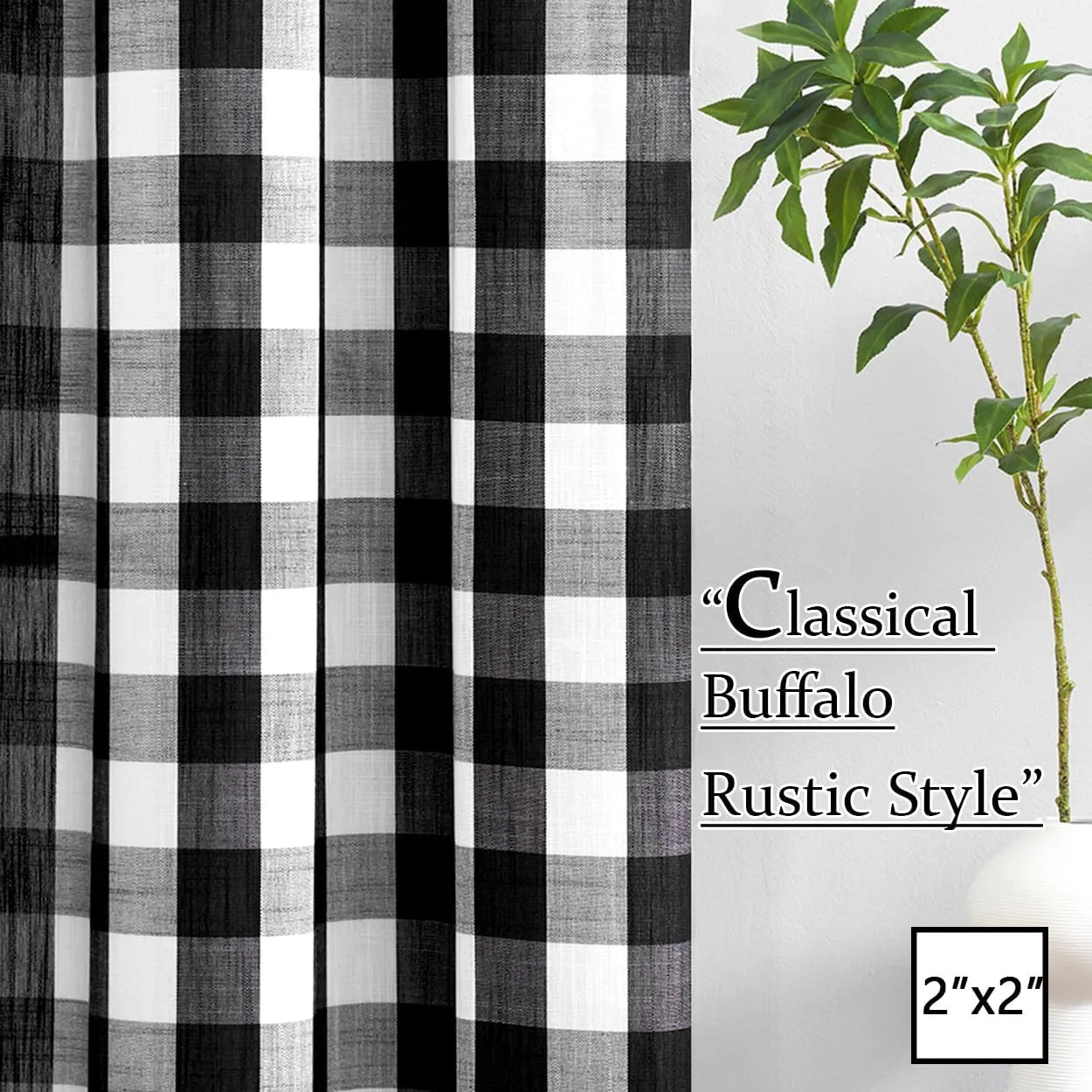 Jubilantex Black White Buffalo Check Semi Sheer Curtain Panels Gingham Plaid Textured Curtains Drapery,Farmhouse Grommet Window Drapes for Living Room Bedroom Kids Room,2 Panels,40"x95"