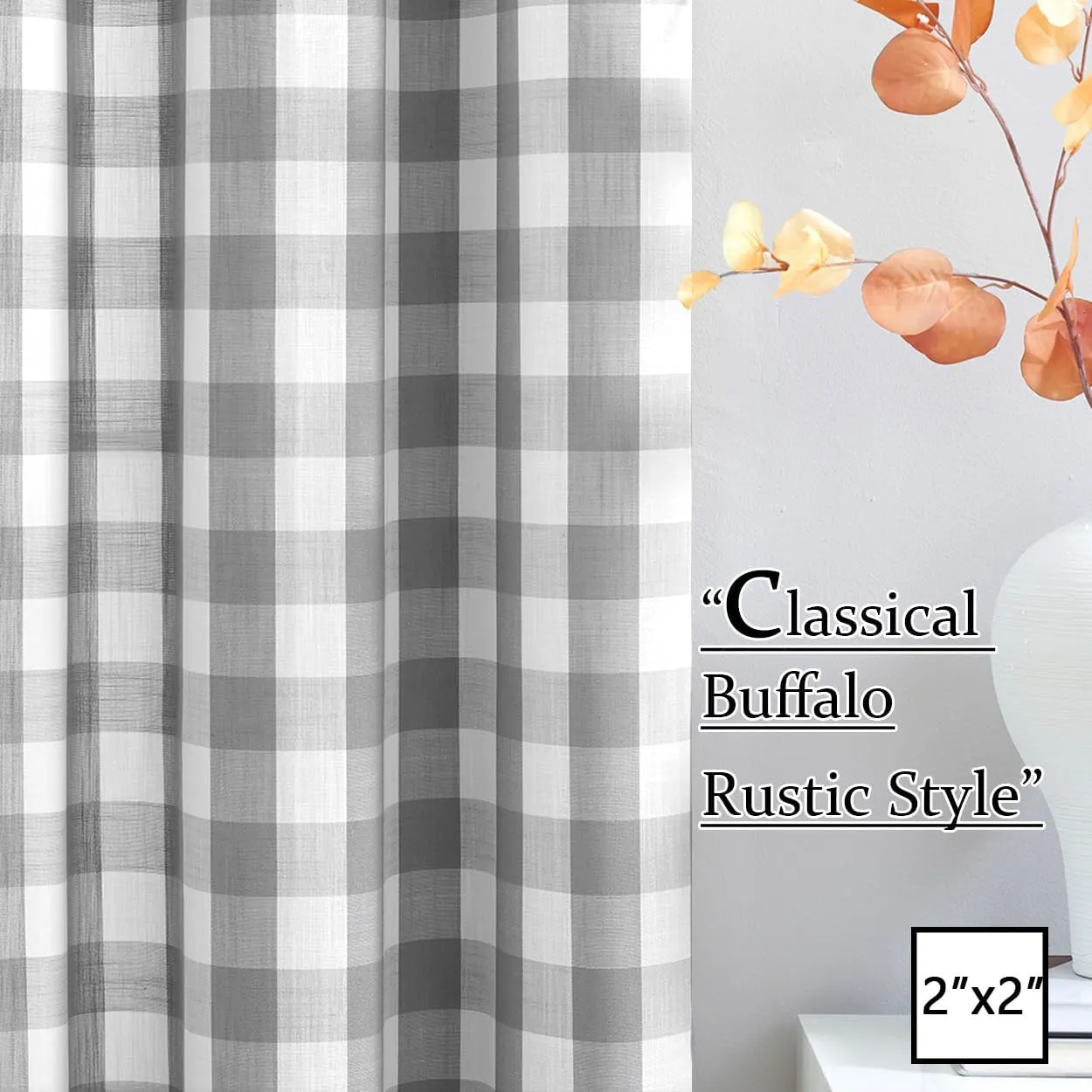 Jubilantex Grey White Buffalo Check Semi Sheer Curtain Panels Gingham Plaid Textured Curtains Drapery,Farmhouse Grommet Window Drapes for Living Room Bedroom Kids Room,2 Panels,40"x95"