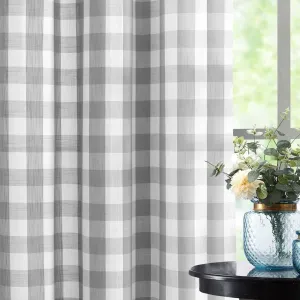 Jubilantex Grey White Buffalo Check Semi Sheer Curtain Panels Gingham Plaid Textured Curtains Drapery,Farmhouse Grommet Window Drapes for Living Room Bedroom Kids Room,2 Panels,40"x95"