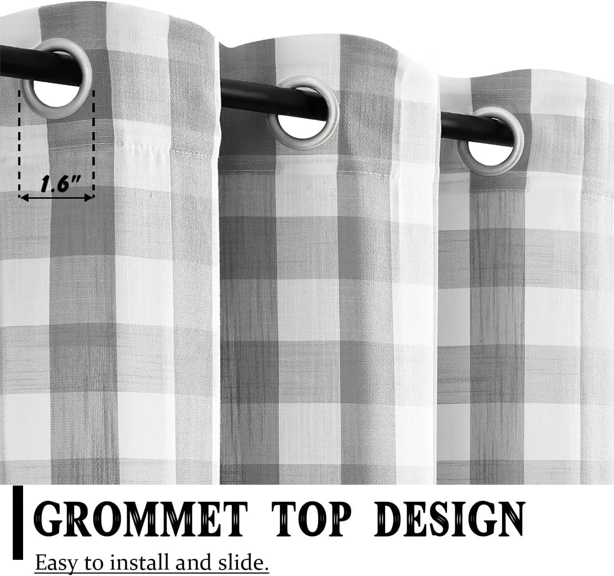 Jubilantex Grey White Buffalo Check Semi Sheer Curtain Panels Gingham Plaid Textured Curtains Drapery,Farmhouse Grommet Window Drapes for Living Room Bedroom Kids Room,2 Panels,40"x95"