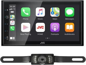 JVC KW-M560BT CarPlay Android Auto Multimedia Player w/ 6.8" Capacitive Touchscreen Bundled with   (1) License Plate Style Backup Camera