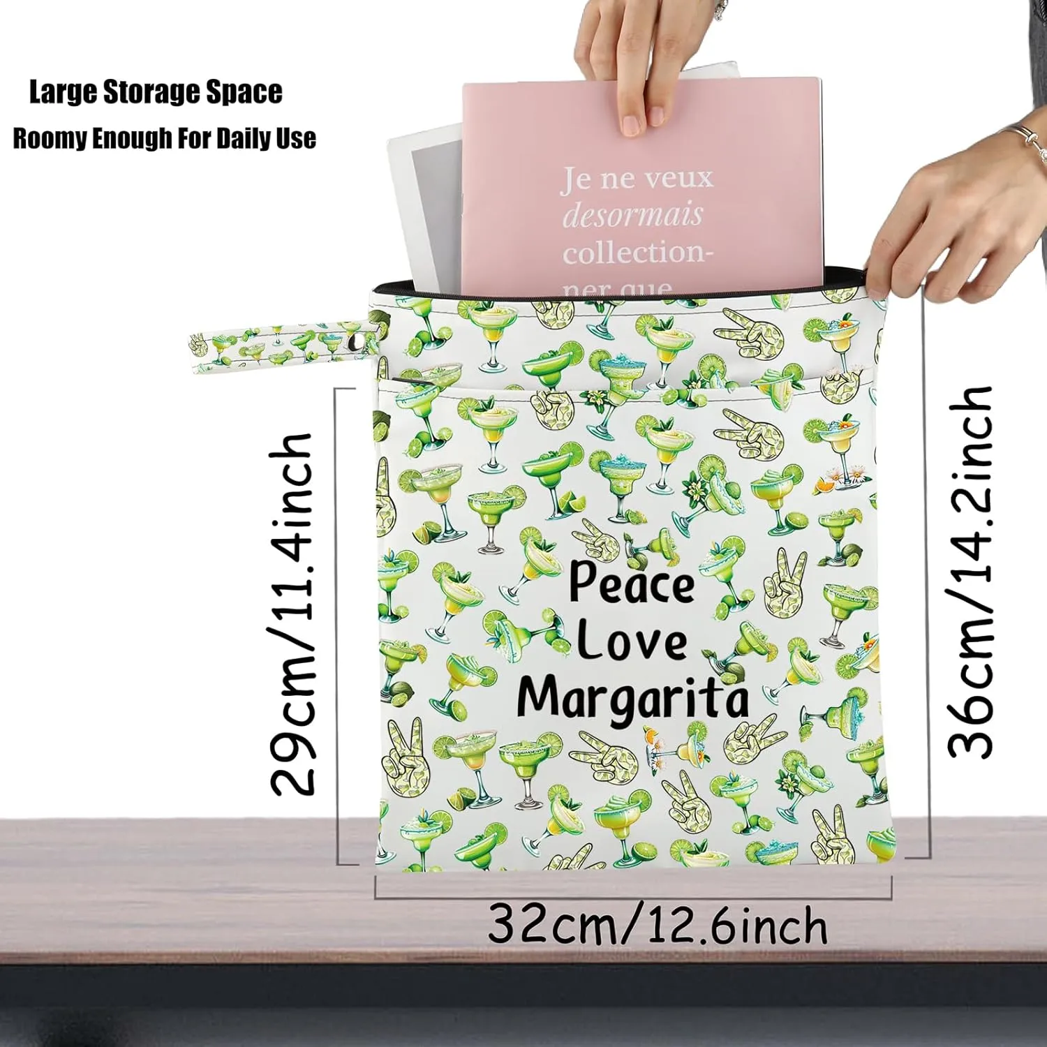 JXGZSO Bartender Gift Peace Love Margarita Cosmetic Bag With Zipper Makeup Bag Margarita Drinking Lover Gift
