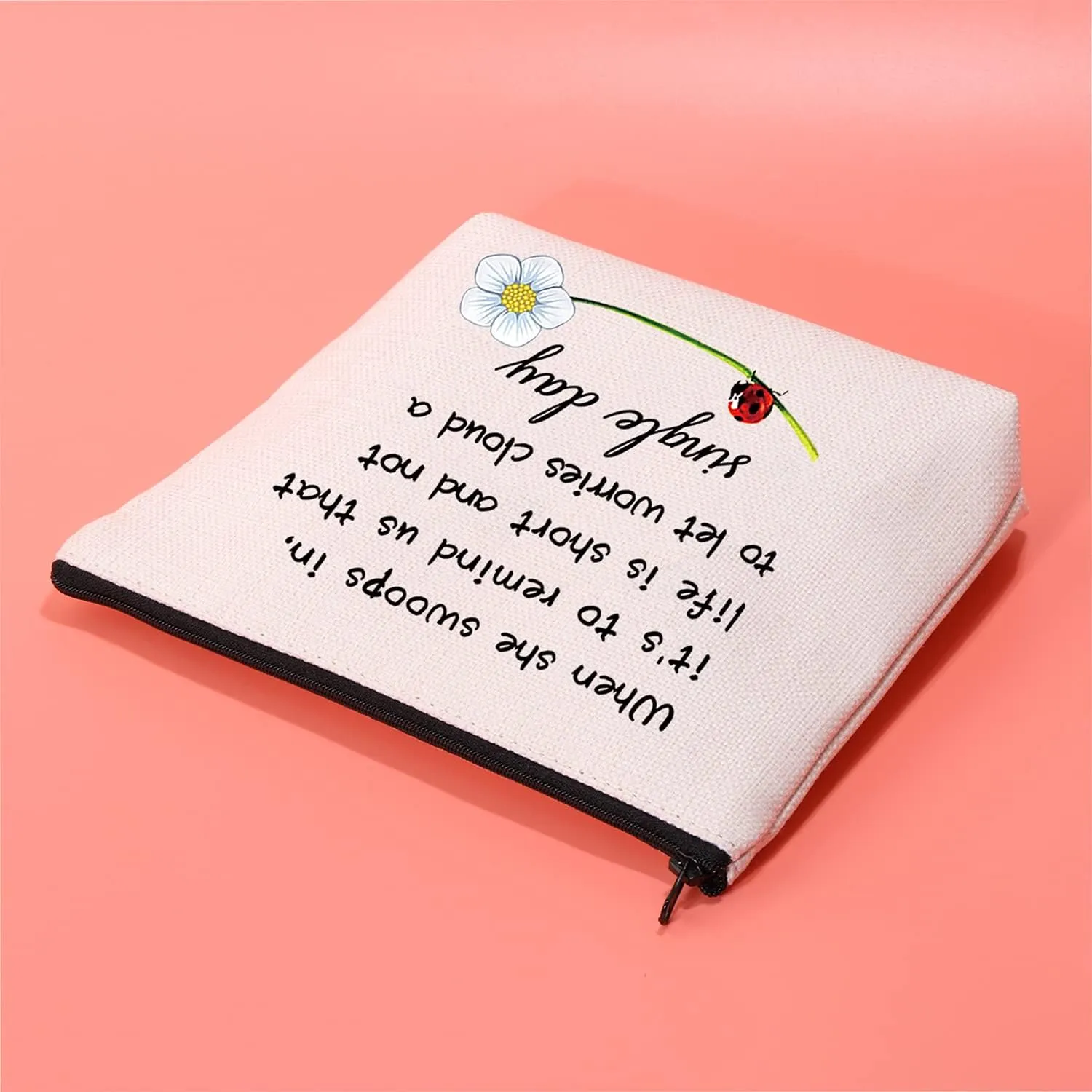 JXGZSO Good Luck Ladybug Makeup Bag With Zipper Gifts For Women When She Swoops In It's To Remind Us Not To Let Worries Cloud A Single Day Cosmetic Bag (Ladybug)