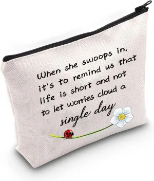 JXGZSO Good Luck Ladybug Makeup Bag With Zipper Gifts For Women When She Swoops In It's To Remind Us Not To Let Worries Cloud A Single Day Cosmetic Bag (Ladybug)